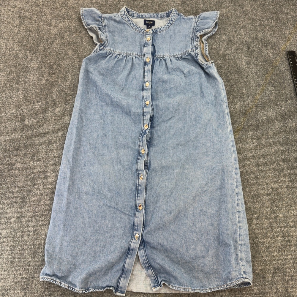 J.Crew Flutter Sleeve Denim Button Front Dress Light Wash Blue Size 4